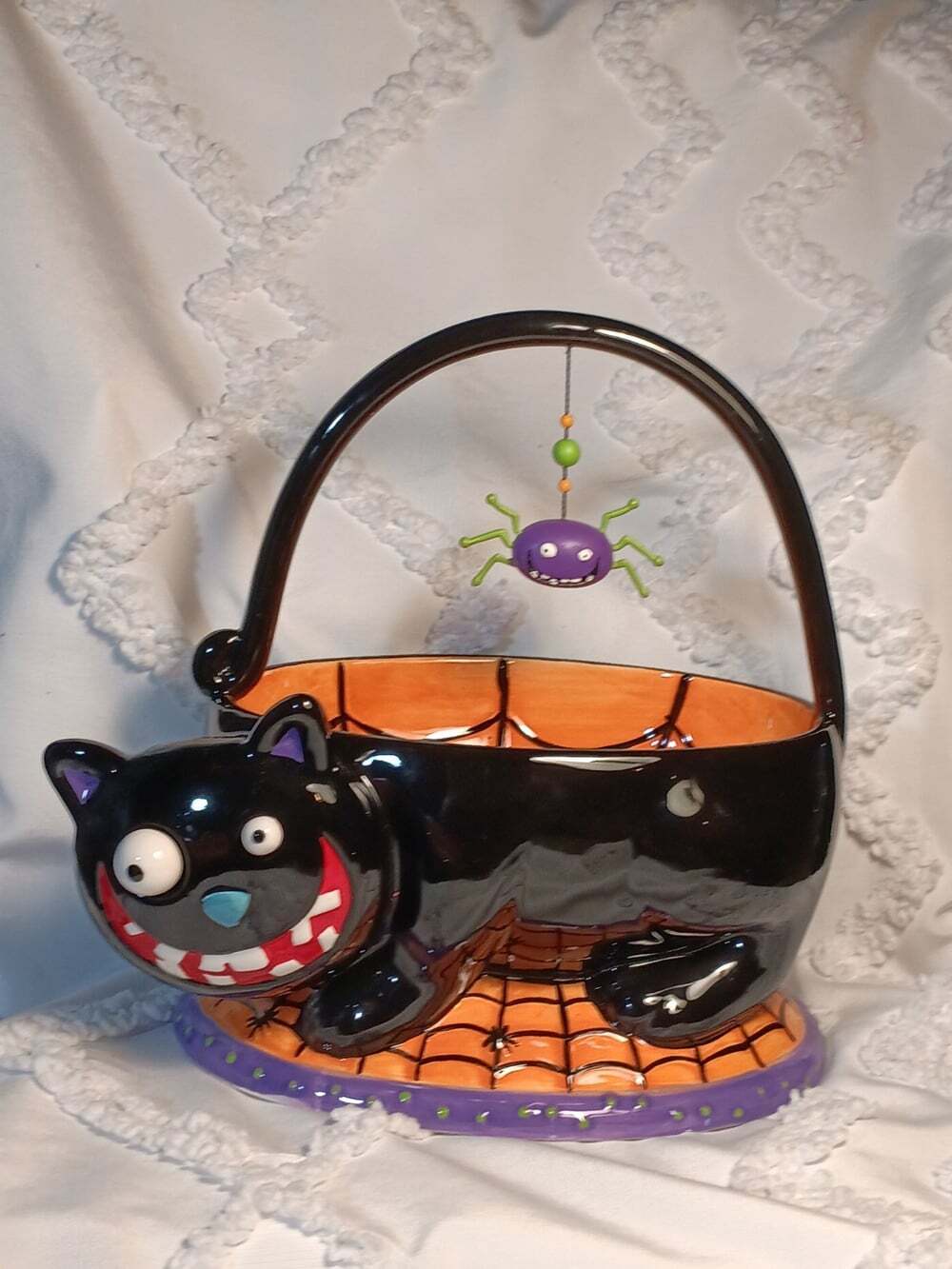 Department 56 Black Scaredy-Cat Candy Holder Bowl Basket Halloween Decor - Picture 2 of 6